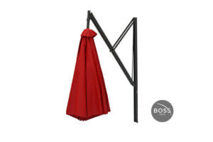 red cantilever umbrella closing