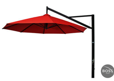 red cantilever umbrella open left
