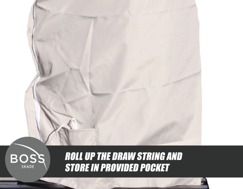 Roll up the draw string and store in provided pocket 