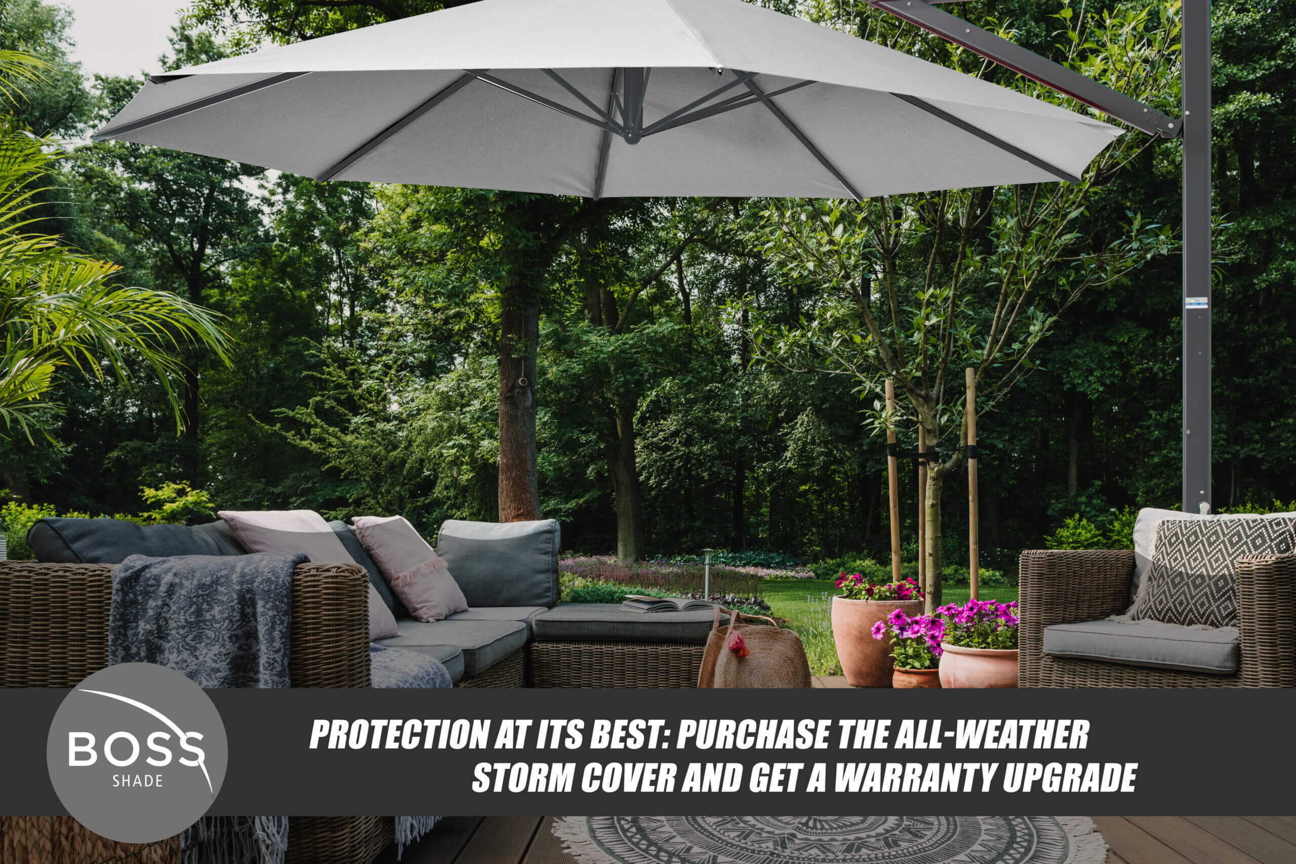 white outdoor Umbrella with storm cover with 3 years warranty