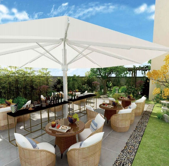 white cantilever umbrella for your backyard dining