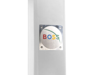 centre post umbrella white frame with boss shade logo