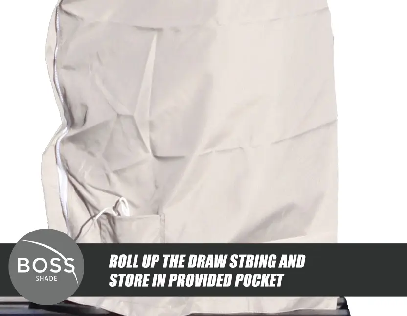 roll up the draw string and store in provided pocket