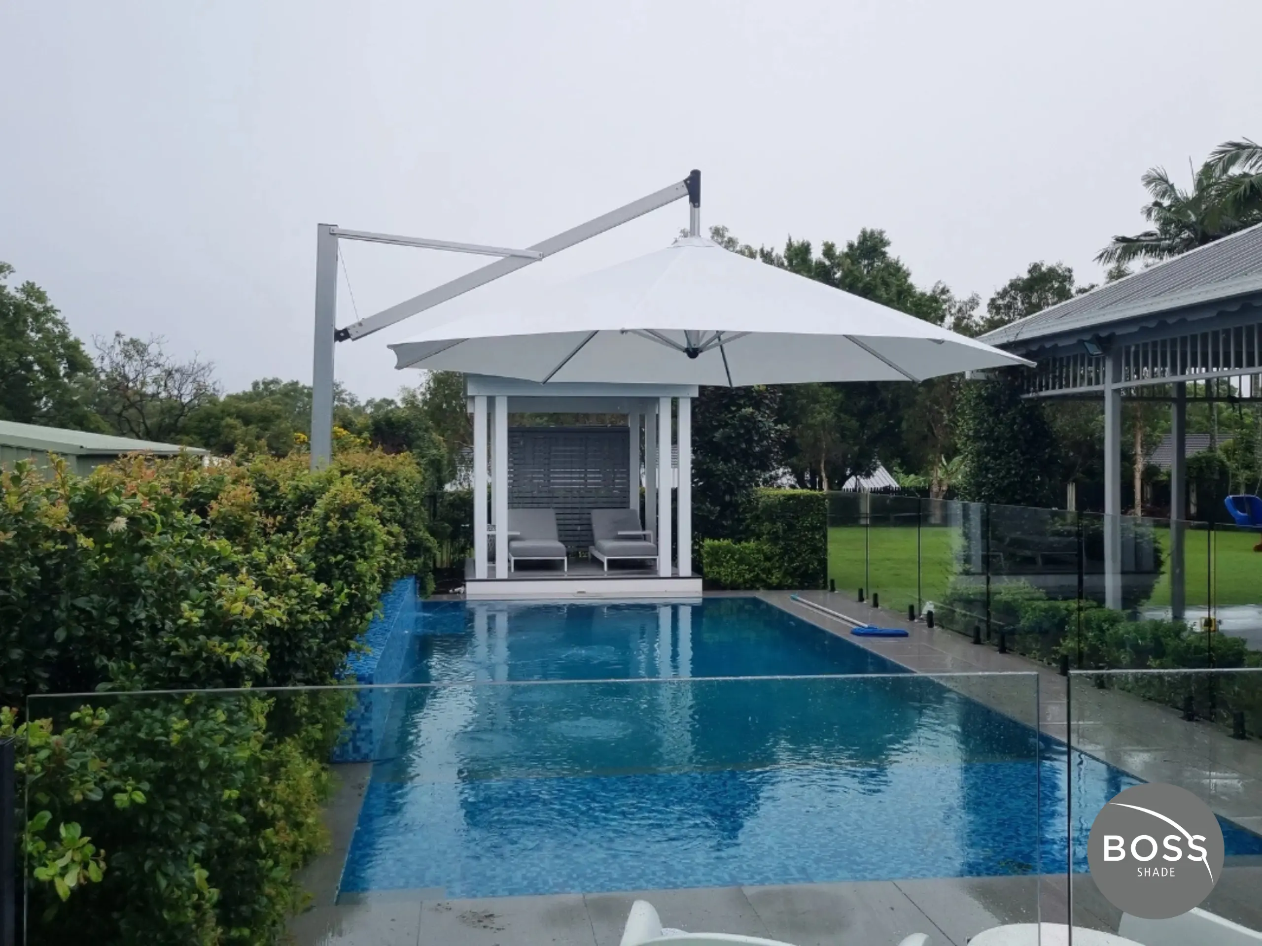 white pool umbrella